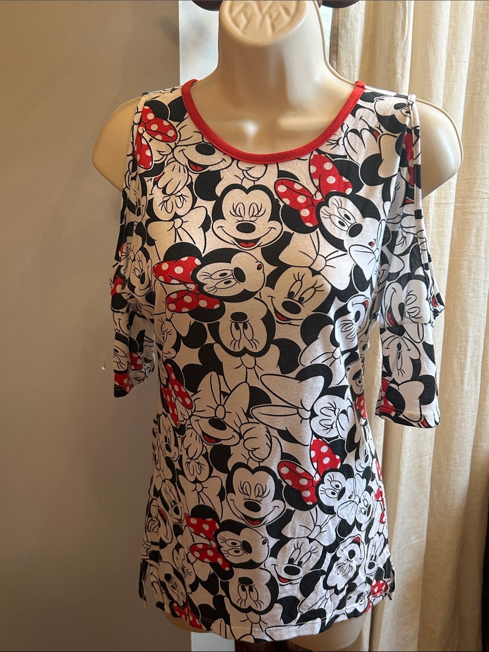 Disney Minnie Mouse Cold-Shoulder Tunic in White, Black & Red